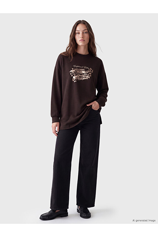 Rmz Gi̇yi̇m Farkiyla Soft Touch Loose Fit Women's Sweatshirt Tunic