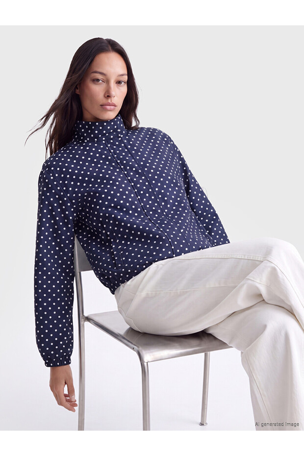 High Collar Polka Dot Oversize Women's Coat