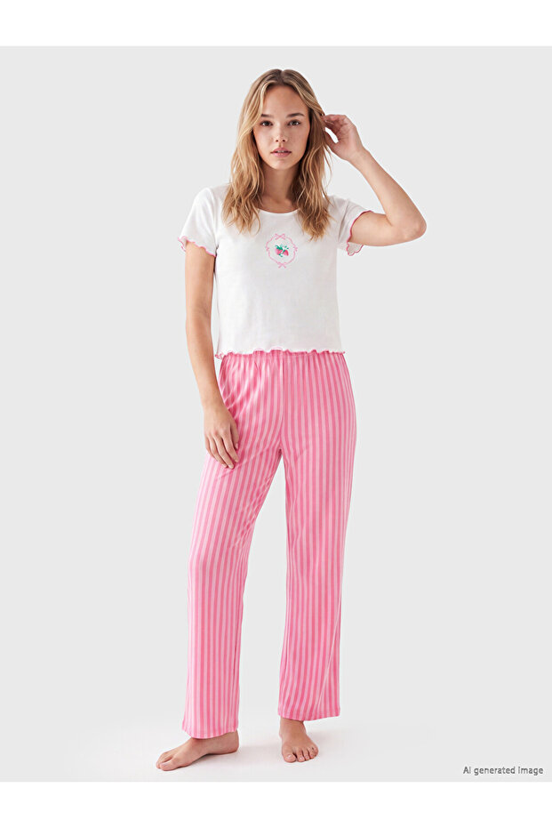 Crew Neck Printed Women's Pajama Set