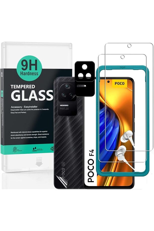 واقي شاشة لهاتف POCO F4 5G مقاس 6.67 بوصة، عبوة من قطعتين، زجاج مقوى بصلابة 9H، مع قطعة واحدة لحماية عدسة الكاميرا