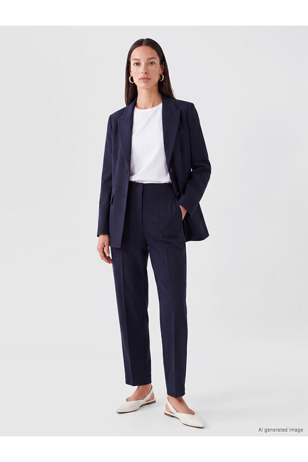 Alita City Navy Blue High Waist Pleated Women's Fabric Trousers with a Difference