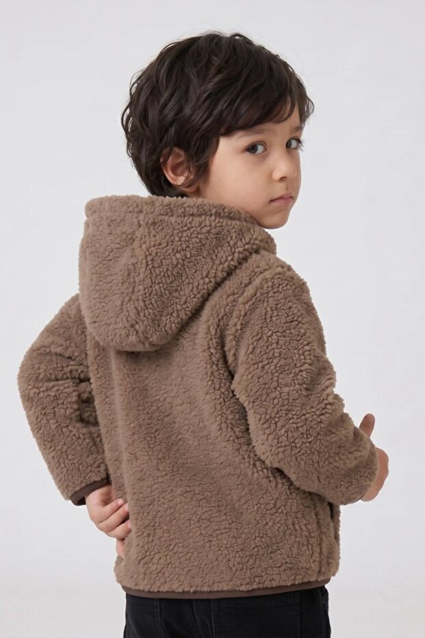 Children's Hooded Plush Coat Brown