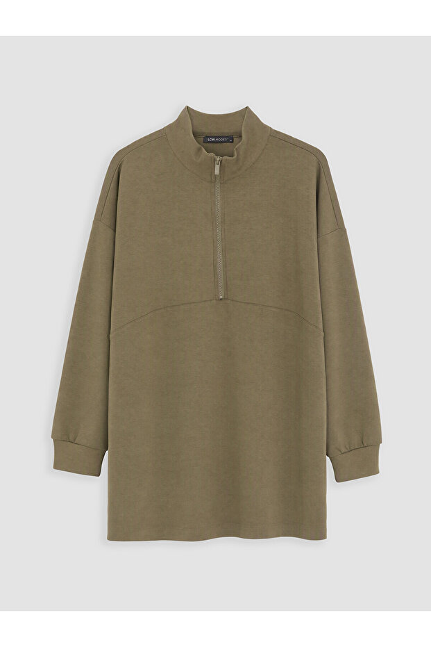 Alita City Lcw Modest Khaki Interlock Plain Loose & Baggy Women's Sweatshirt Tunic with a Difference
