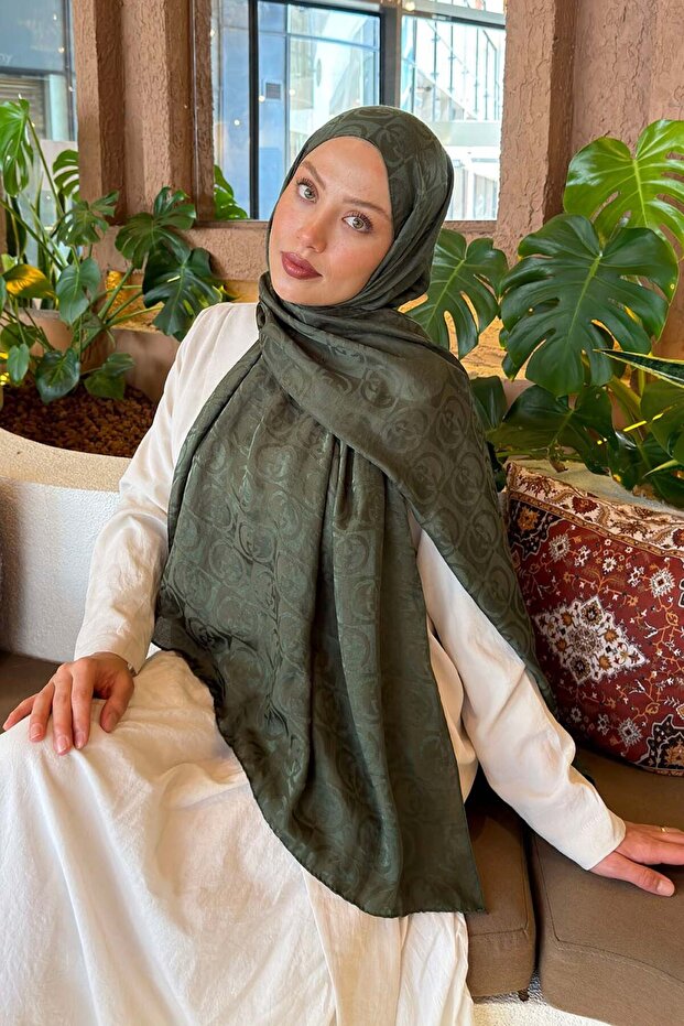 Gg Pattern Ayrobin Floral Jacquard Shawl Khaki