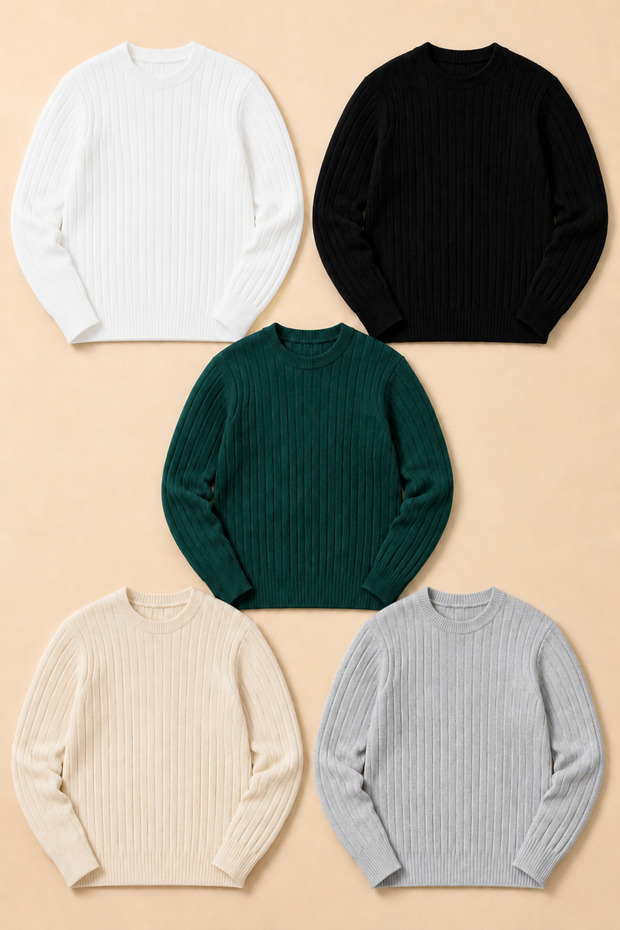 5-Piece Advantageous Men's Crew Neck Ribbed Knitwear Sweater Set