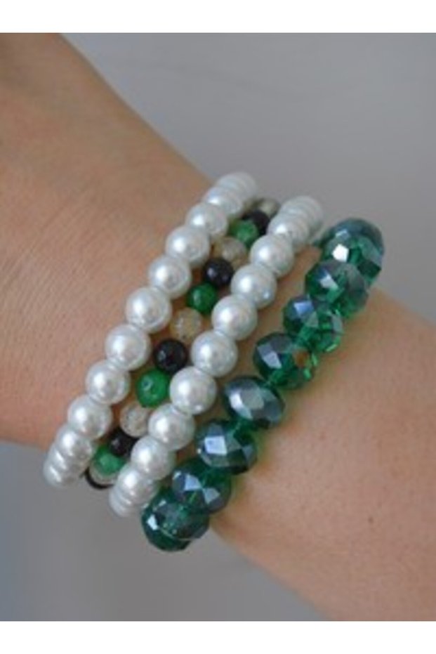 Jade and Glass Pearl Bracelet Set - Multi-Colored