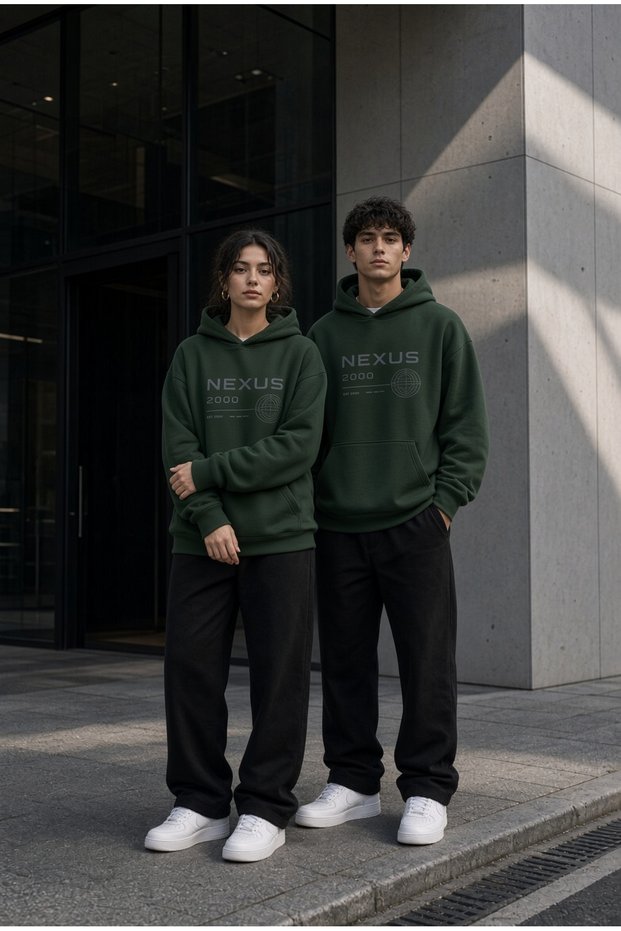 Nexus Motion Couple Lover's Combination Blue Black 3 Thread Oversize Sweatshirt Tracksuit Set Couple Combination