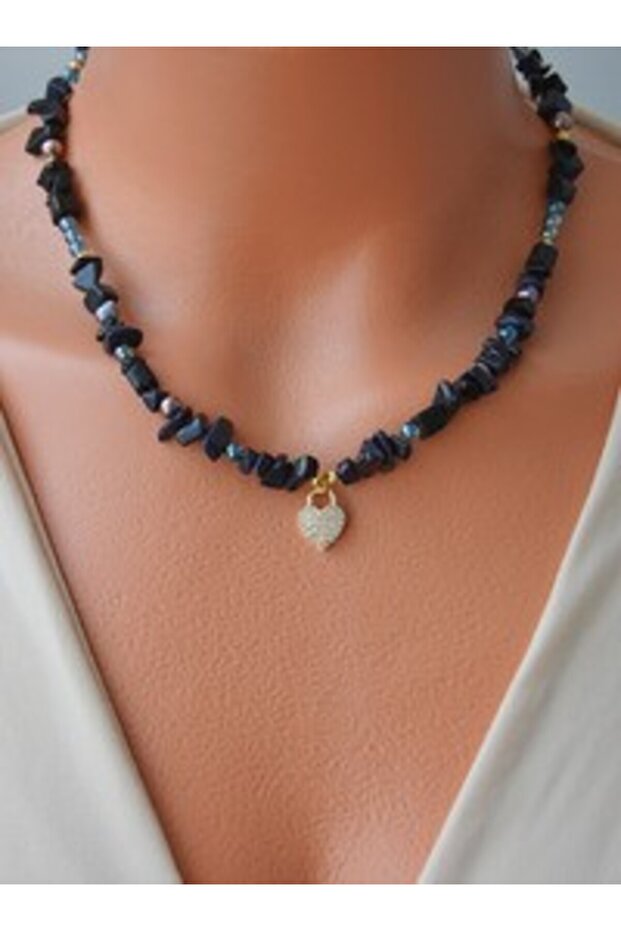 Star Stone and Black Pearl Necklace - Multicolor -