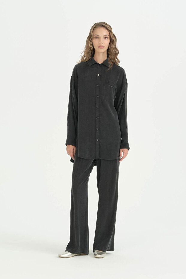 Lyocell Trousers Tunic Set - Black