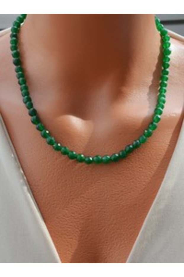 Faset Cut Jade Stone Necklace - Multi-Colored -