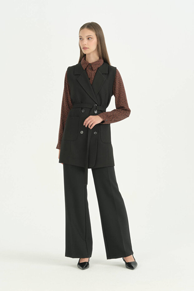 Torba Kesit Lightweight Slim Blazer Vest - Black