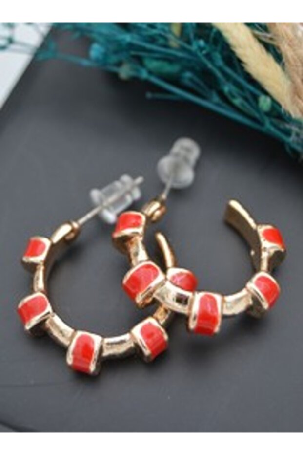 Enamel hoop earrings - gold color -