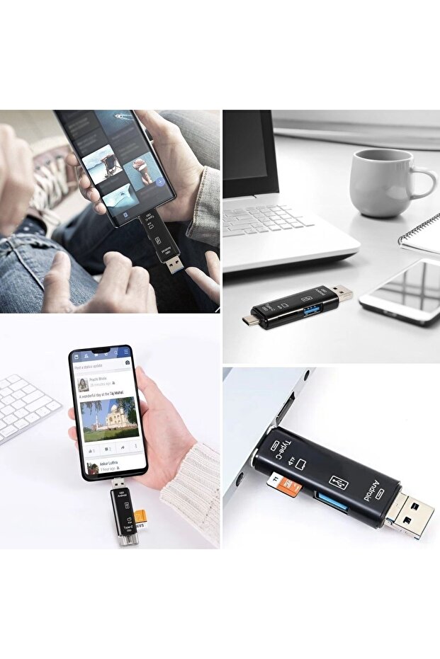قارئ بطاقات Micro SD متعدد الوظائف 5 في 1 USB 2.0 - مخرج USB / Micro USB / Type-C، محول Otg
