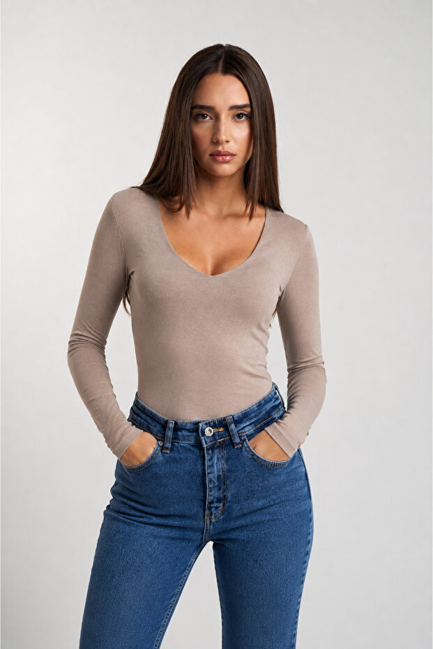 Women's V-Neck Basic Long Sleeve Modal Blouse Cty-Abr-2132