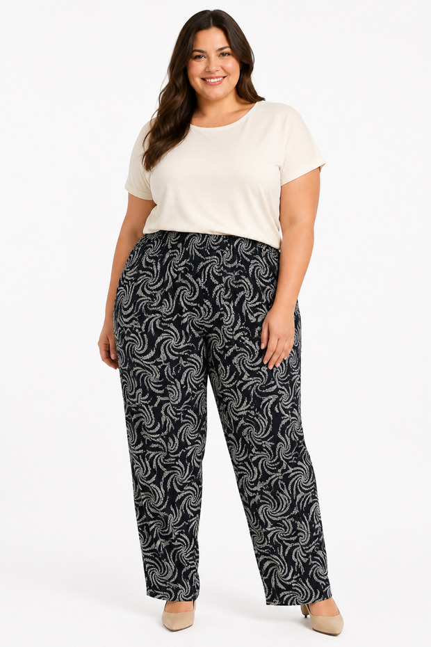 Women's Plus Size Stretchy Fabric Patterned Pants with Elastic Waist