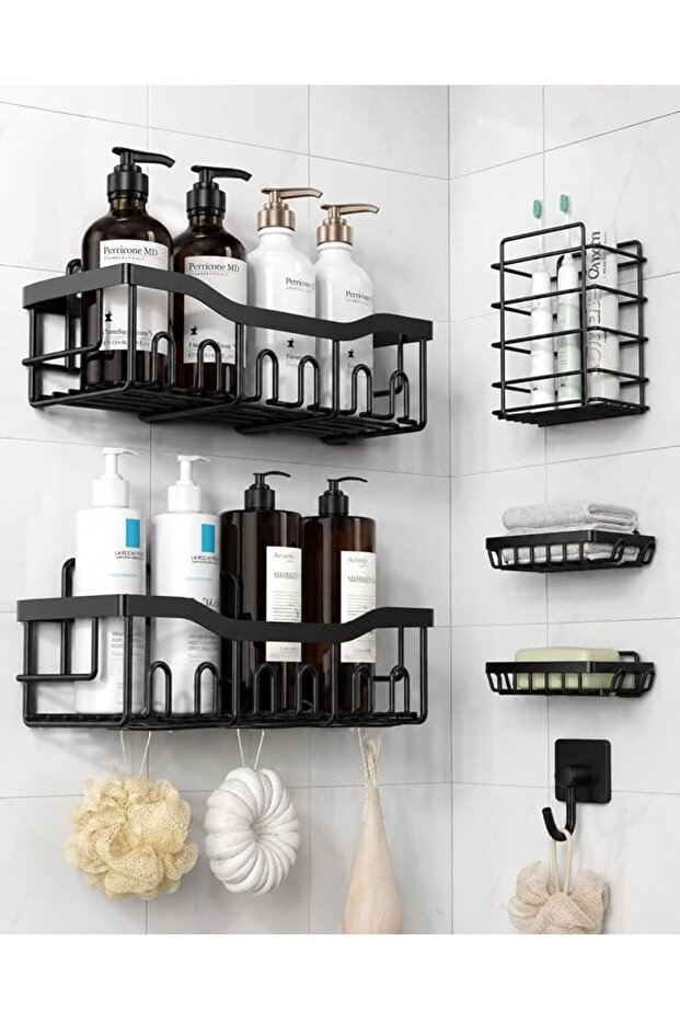 Shower Caddy 5-Pack – Rustproof Stainless Steel Bathroom Organizer with Strong Adhesive | No Drillin