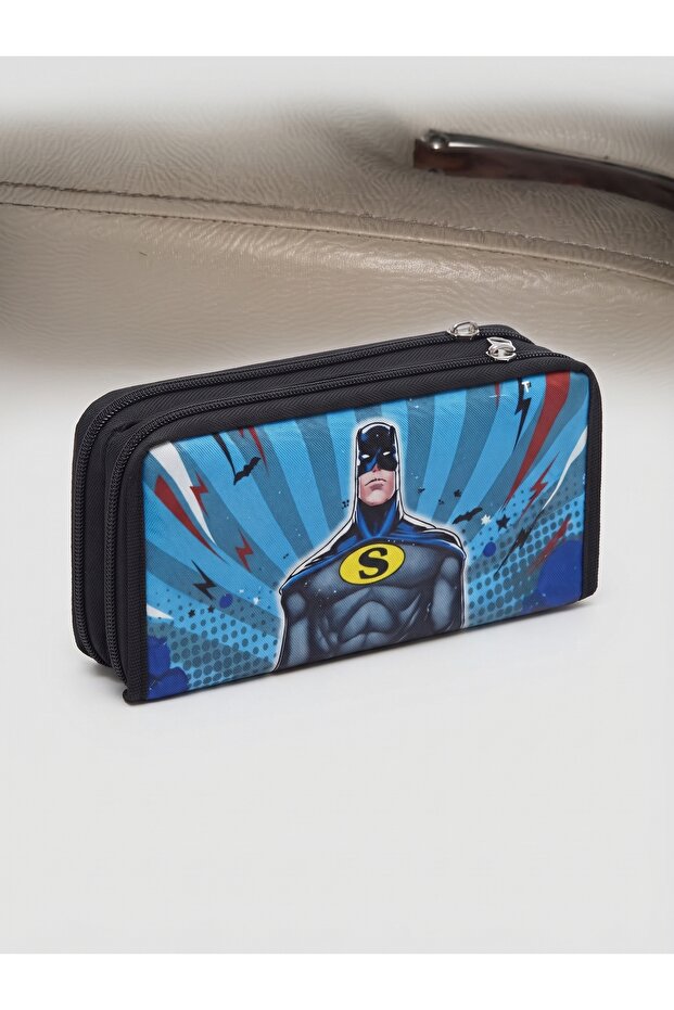 Double Compartment Zipper Superhero Patterned Boys' School Pencil Case, Large Capacity Dual Compartment Stationery and Pencil Box