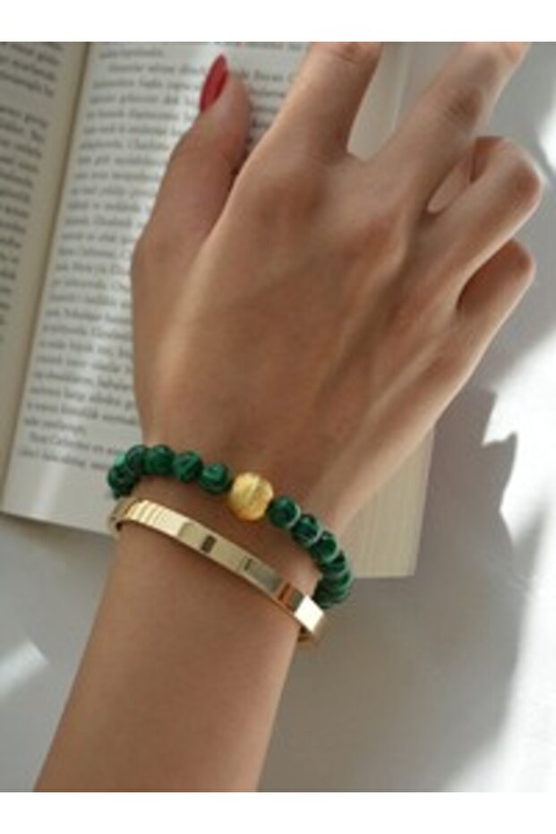 Malachite Natural Stone and Clamp Bracelet - Green -
