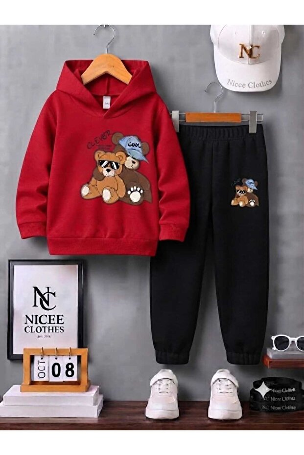 Children's Tracksuit Unisex (Cool Hat with Glasses Bear Winter Print)