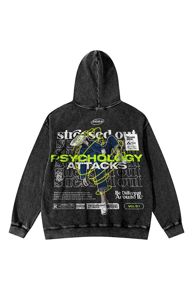 Unisex Oversize Back Printed Washable Hooded Sweatshirt with Kangaroo Pocket