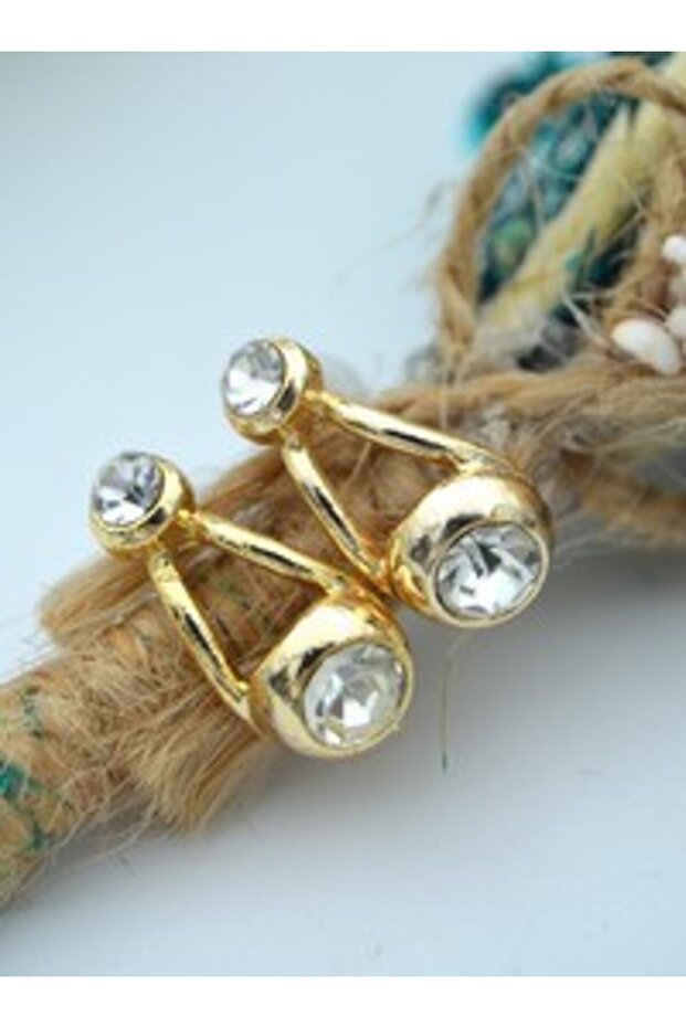Zircon Stone Earrings - Gold -