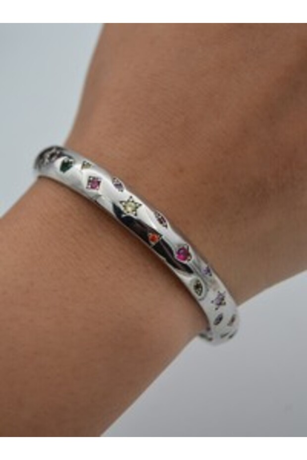 Zircon Stone Jeweler's Work Bracelet - Silver Color -