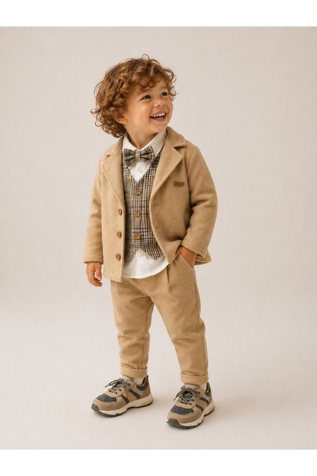 Baby Boy Beige Plaid 4-Piece Set