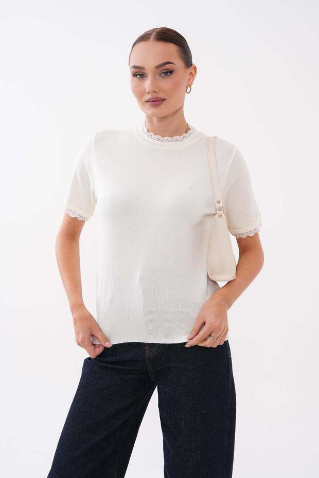 Women's Short Sleeve Lace Detailed Knitwear