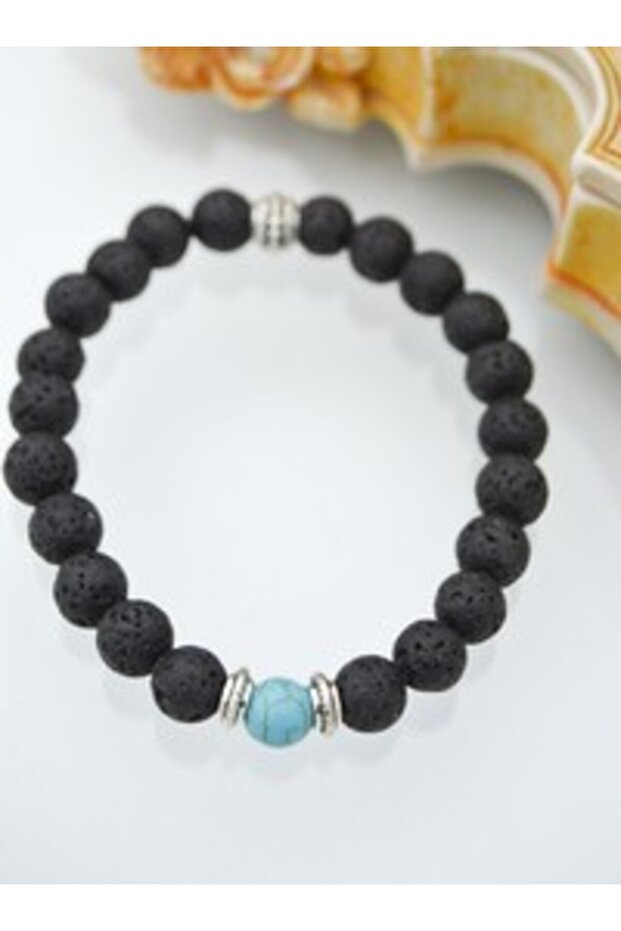 Turquoise and Lava Stone Bracelet - Black -