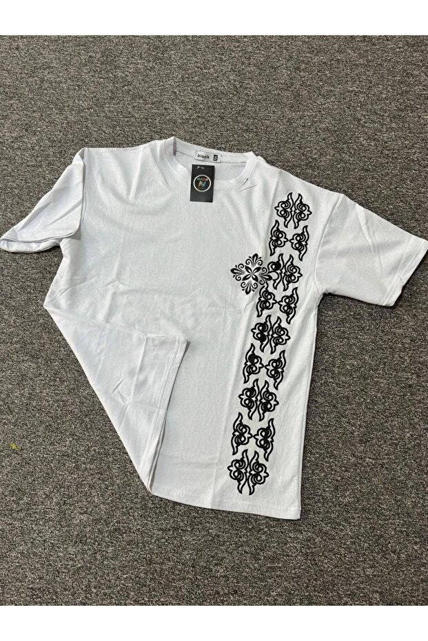 Unisex Oversize Side Pattern Printed Short Sleeve T-Shirt