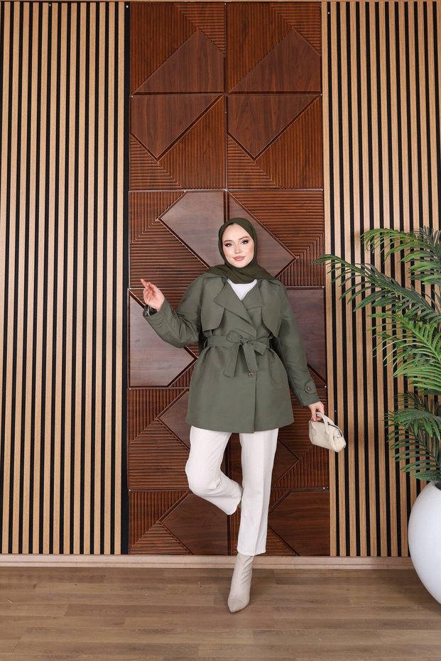 Lined Belted Double-Breasted Trench Coat