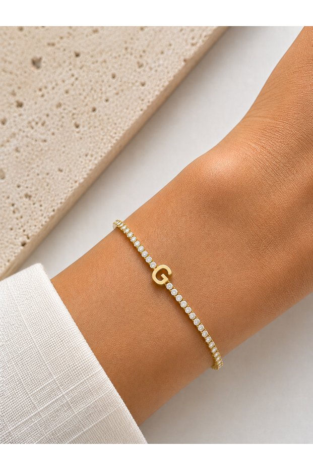 Letter g Steel Waterway Bracelet Gold – Sparkling Women's Bracelet with Zircon Stones