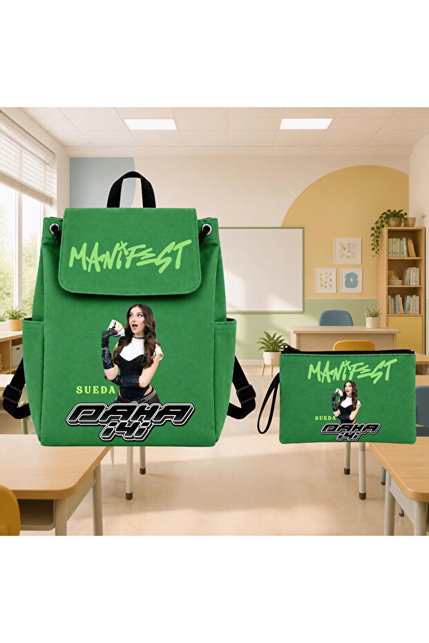 Manifest Written Sueda Design Premium Printed Canvas School Backpack Pen Holder Set