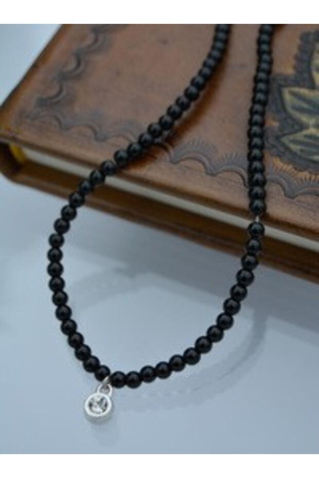 4mm Onyx Stone Necklace - Black -
