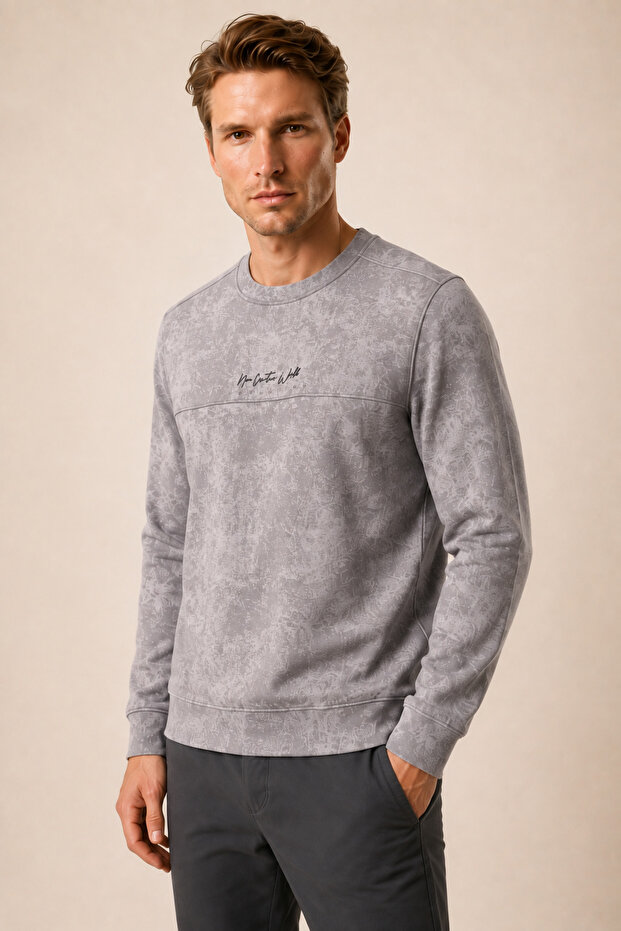 Continu Men's Winter Regular Fit Crew Neck Sweatshirt Gray