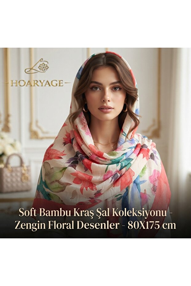 Bambu Soft Kraş Shawl Collection - Rich Floral Patterns - 80X175 cm