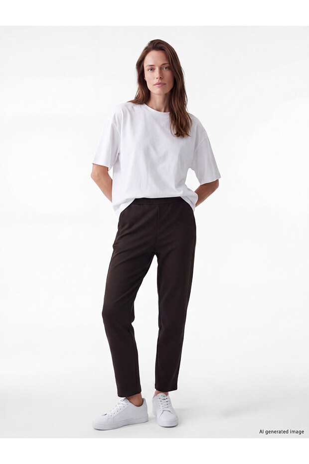Trendlucky Soft Touch Women's Trousers with Elastic Waist and Difference in Color