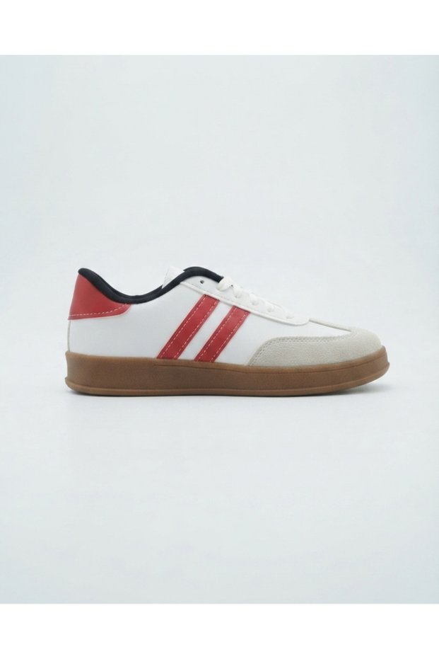 Women's side stripe lace-up flat sole sneakers sports shoes