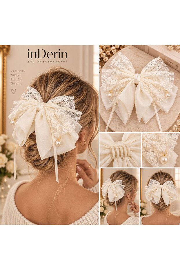 Lace and Satin Bow Pearl Detailed Hair Clip
