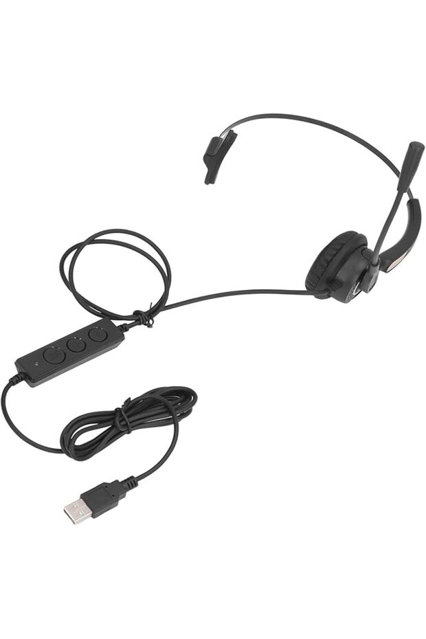 سماعة رأس لمراكز الاتصال، سماعة رأس للكمبيوتر بمنفذ USB مع ميكروفون لإلغاء الضوضاء، سماعة رأس سلكية قابلة للتعديل
