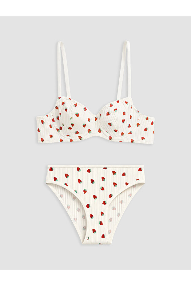 Nevavm Strawberry Patterned Panties and Bra with Difference