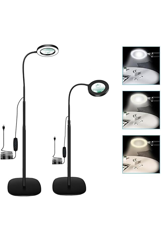 عدسة مكبرة 10 أضعاف مع 72 مصباح LED، قابلة لتعديل درجة حرارة اللون وإضاءة قابلة للتعتيم