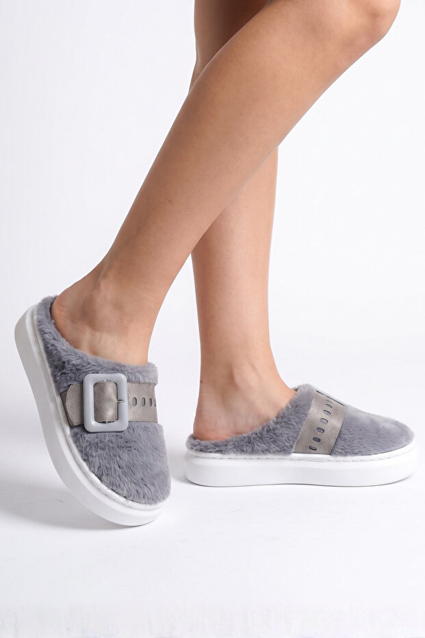 Women's Plush House Slippers with Buckle Detail | Highly Thick Soled, Soft and Warm Winter Slippers