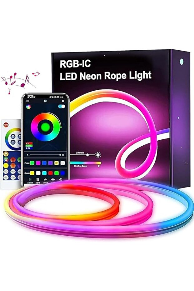 شريط إضاءة LED، 3 أمتار مع تحكم عبر التطبيق ومزامنة الموسيقى عبر الواي فاي، إضاءة نيون LED RGB مع جهاز تحكم عن بعد