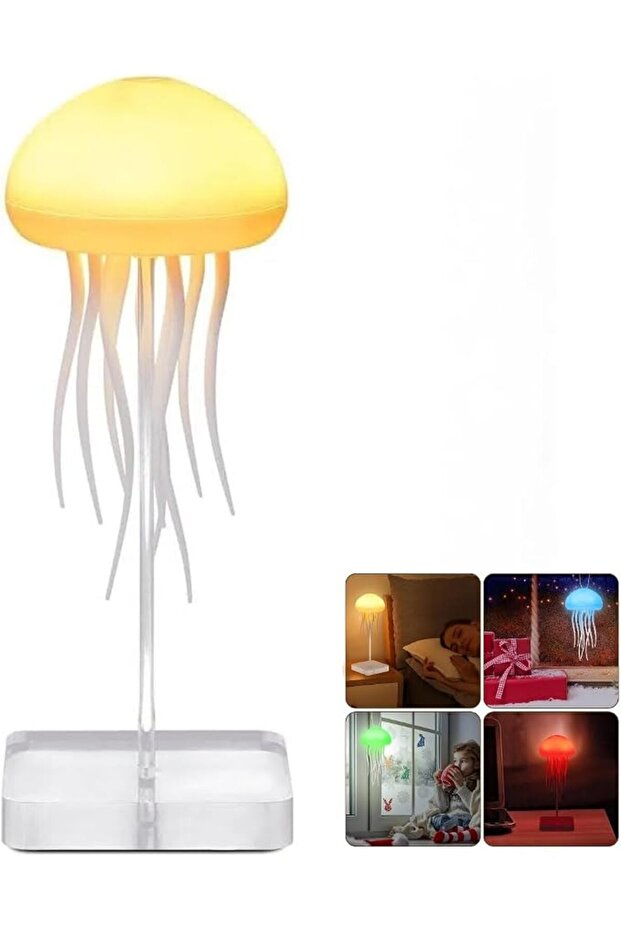 مصباح قنديل البحر العائم، مصباح بجانب السرير بتدرج ألوان RGB مع أرجل راقصة، قابل لإعادة الشحن