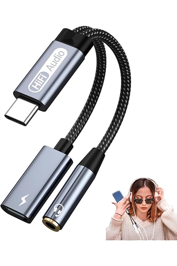 محول USB C إلى 3.5 مم للسماعات والشحن، شحن سريع، متوافق مع آيفون 15 برو إم
