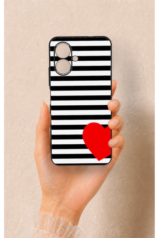 Tecno Spark Go 2 Compatible Striped Red Heart Pattern Silicone Case