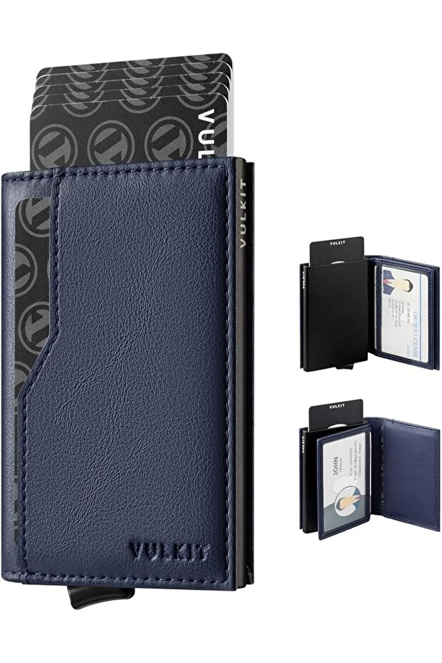 Holder with Double ID Window Leather Passcase Wallet RFID Blocking Automatic Pop