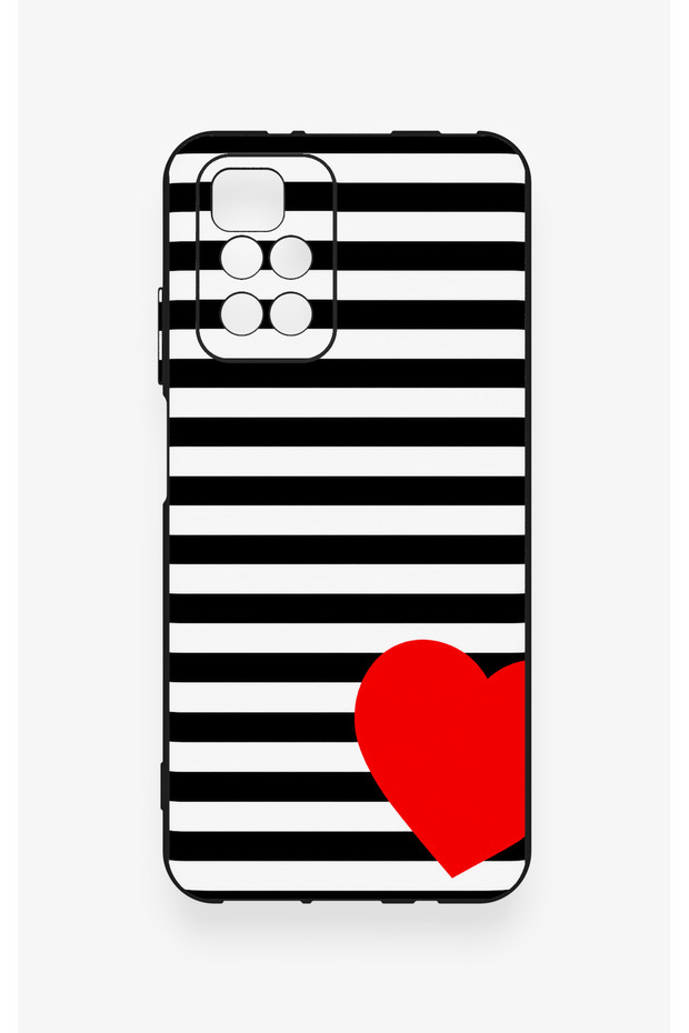 Redmi 10 2022 Compatible Striped Red Heart Pattern Silicone Case