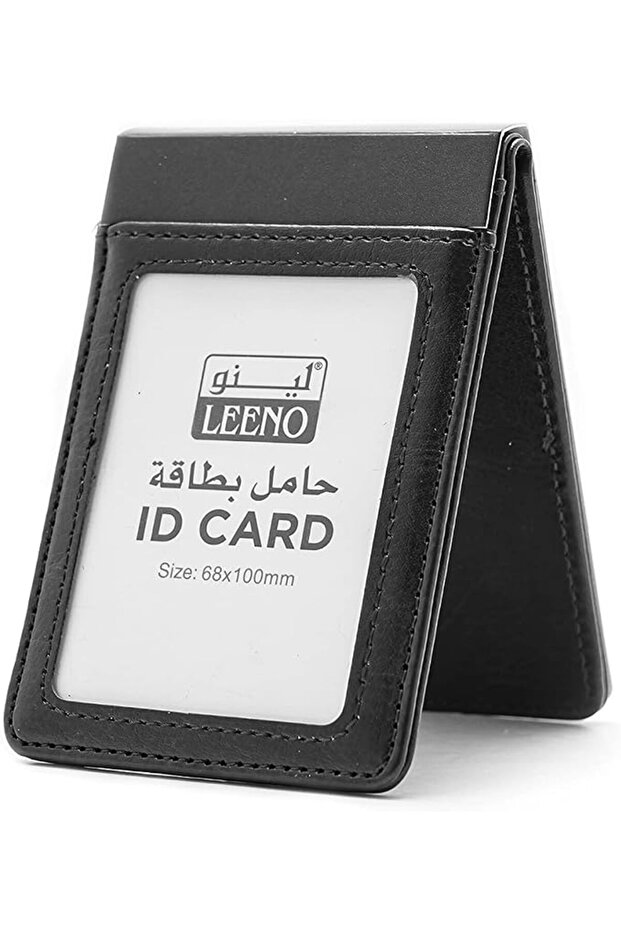 بطاقة هوية من الجلد، مقاس 68x100 ملم، لون أسود، عمودية